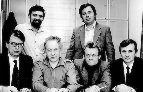 Standing (left to right): V. N. Shastin, Z. F. Krasilnik Left to right: V. I. Gavrilenko, А. А. Аndronov, А. М. Belyantsev, V. А. Kozlov